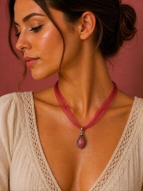 VTG Oval RHODOCHROSITE Stainless Steel Pendant